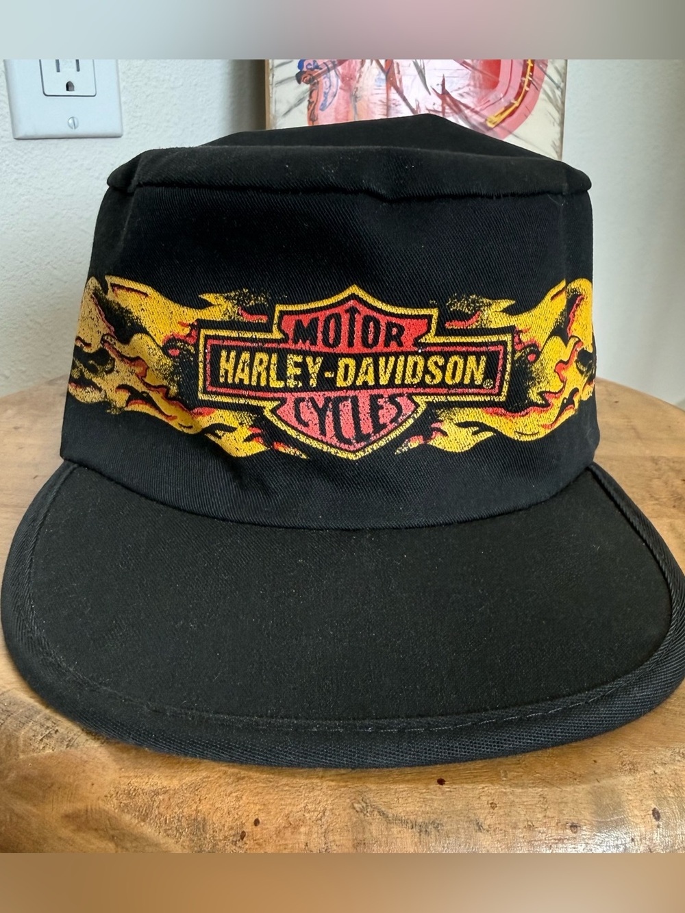 Vintage 80s Harley-Davidson Motorcycles Flames Black Painter Cap - OS